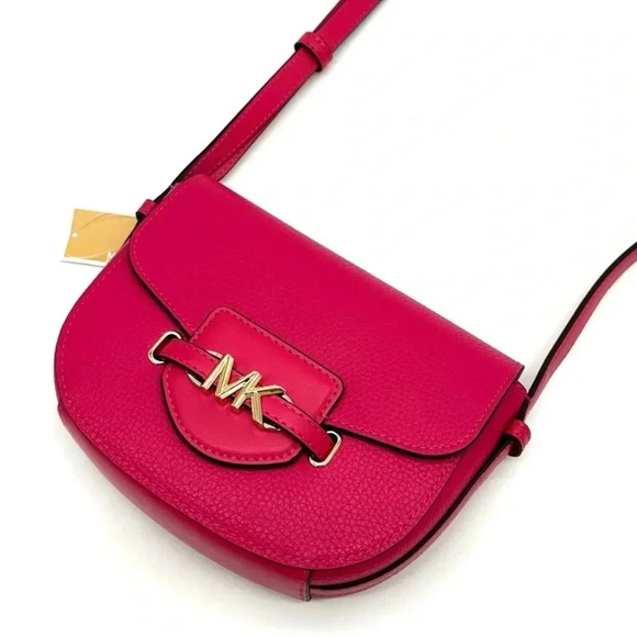 Michael Kors Small Reed Leather Saddle Crossbody Bag Electric Pink - Picture 1 of 10